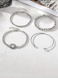 Retro geometric women's alloy bracelet set with square diamond charms in gold or silver metal chain design
