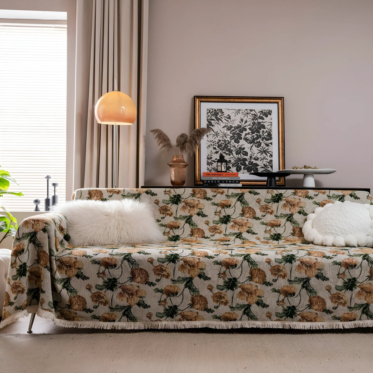 American country style jacquard floral pattern sofa cover in polyester cotton on a sofa