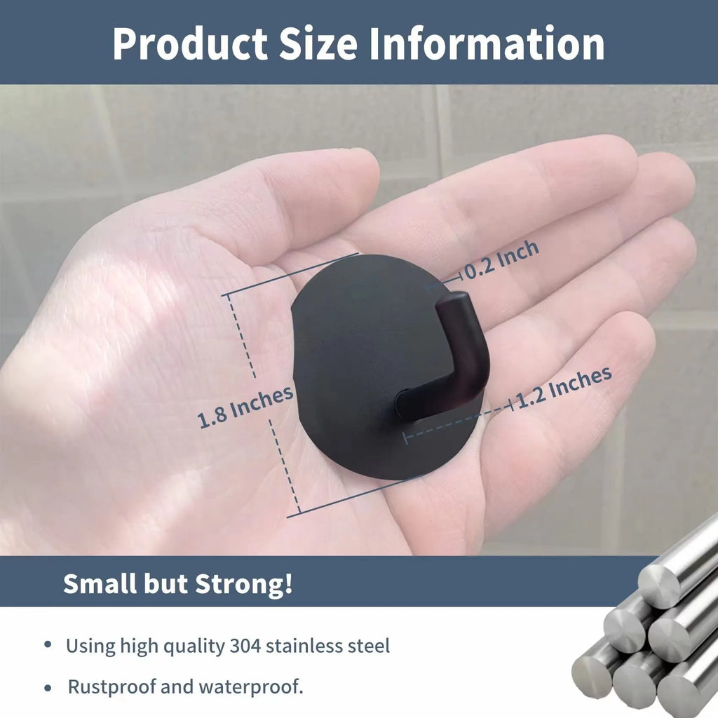 Self-adhesive stainless steel single hook for bathroom and kitchen organisation with 3kg load capacity
