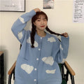 Women's loose blue cloud pattern cardigan sweater coat with long sleeves