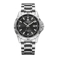 Men's silver case quartz watch with luminous hands and stainless steel strap in business style