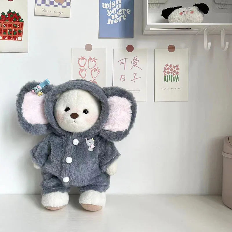 Grey elephant jumpsuit plush suit for 30cm Lina bear doll clothing