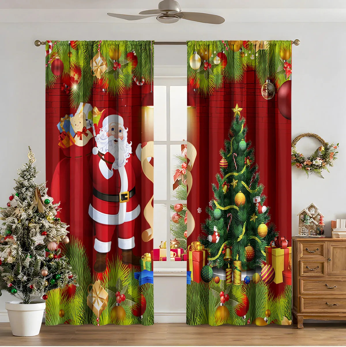 3D digital printed Christmas curtains in European colour designs with high sunshade function
