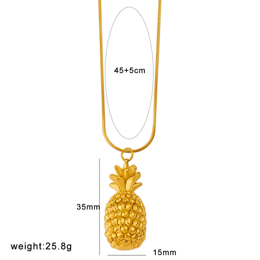 Stainless steel fruit pendant necklace with apple, grape, watermelon designs on alloy chain