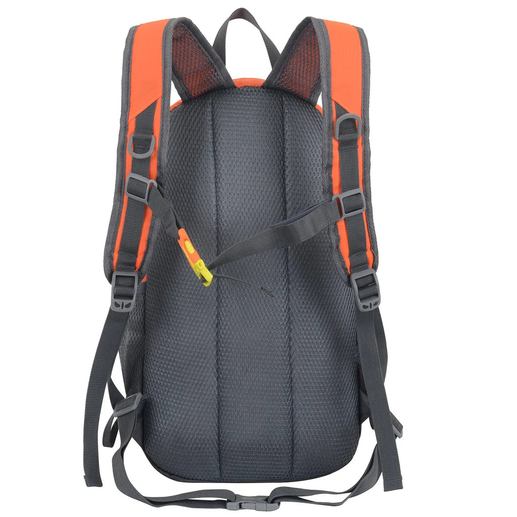 Black Oxford cloth 20-litre multi-functional backpack with air pillow belt straps for outdoor sports.