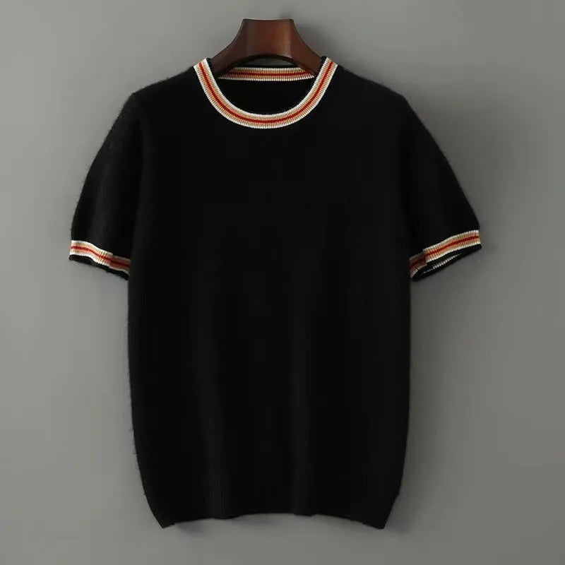 Men's short sleeve pure wool sweater round neck pullover in grey colour