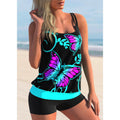 Plus size women's beach shorts with matching halter top in butterfly printed design