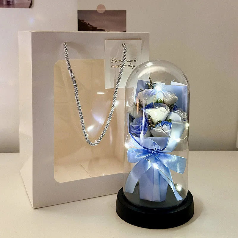 High-end bionic bouquet in a decorative tote bag, shown in a gradient blue colour option