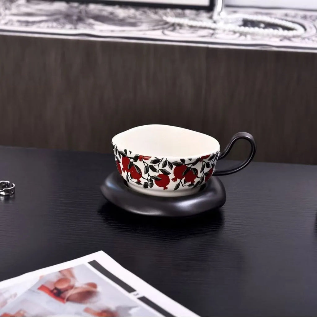 Antique style ceramic coffee cup and saucer set in black or orange with 210ml capacity
