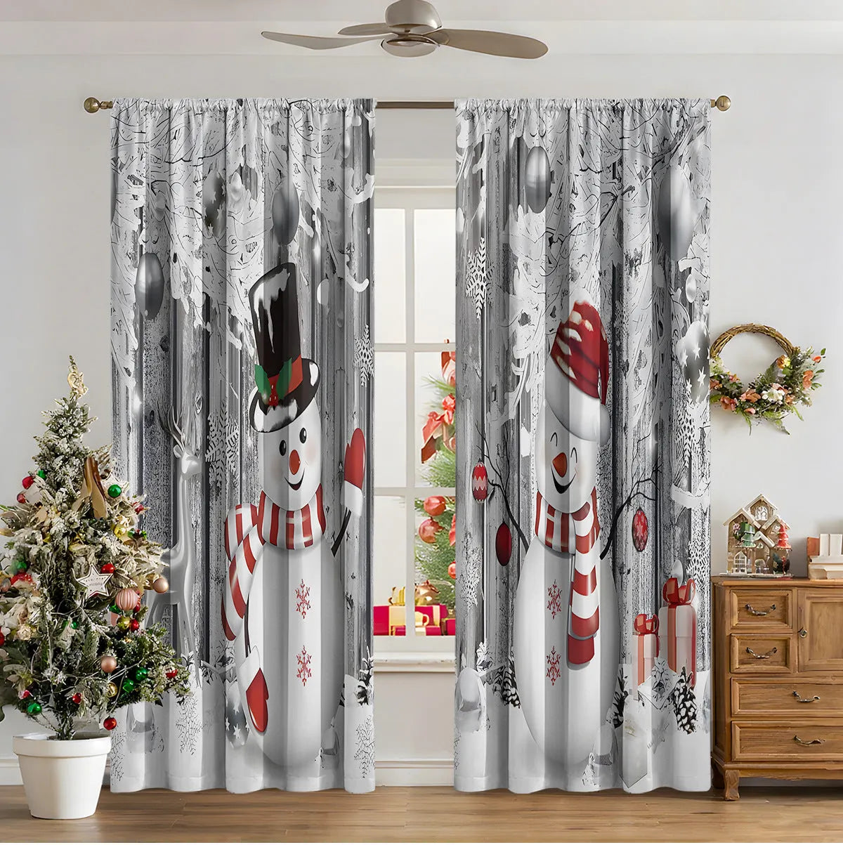 3D digital printed Christmas curtains in European colour designs with high sunshade function