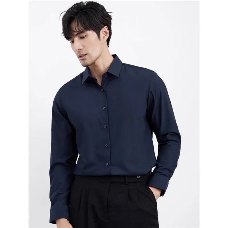 Men's wine red slim fit casual long sleeve shirt with non-ironing treatment