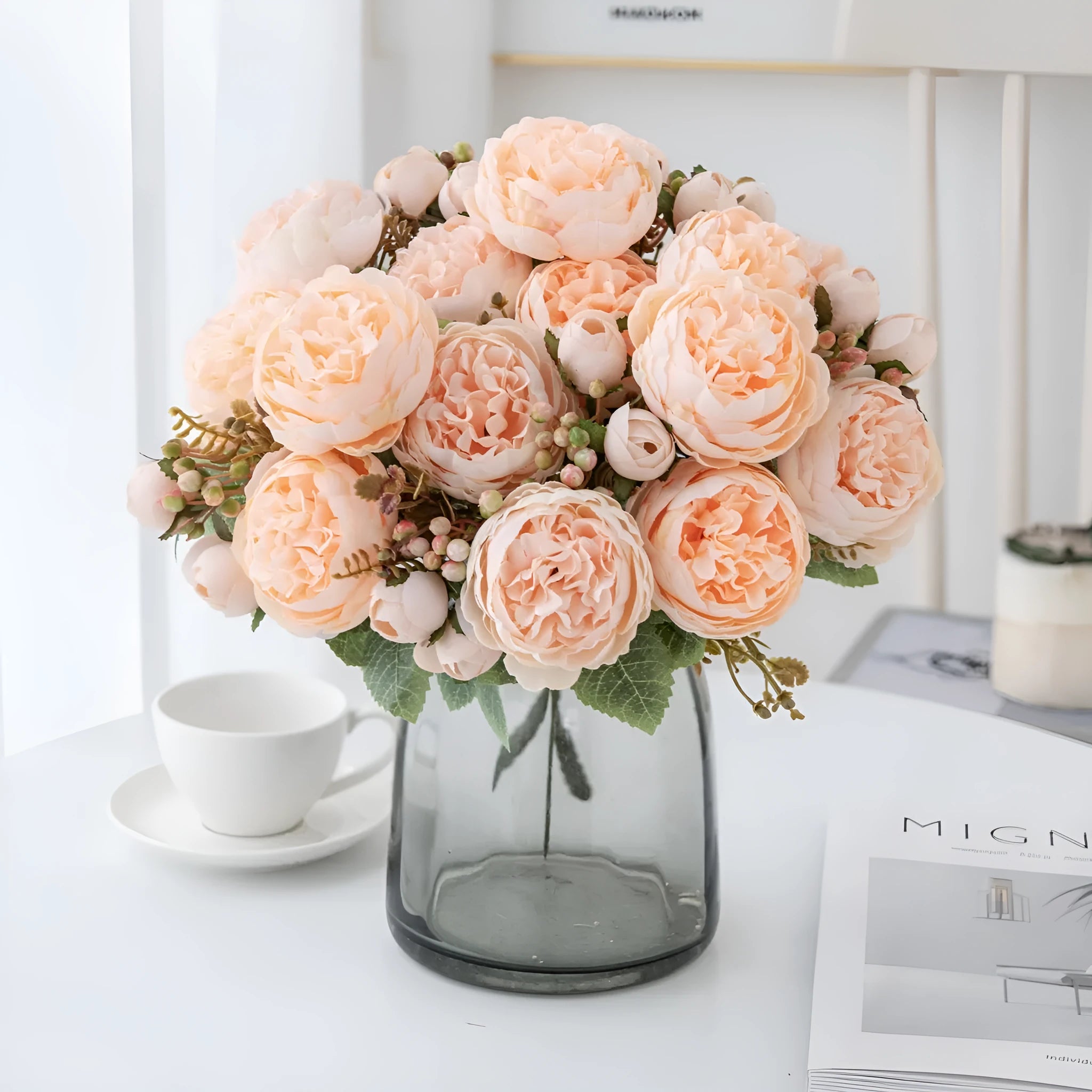 Silk artificial peony bouquet in champagne colour for wedding or home decoration