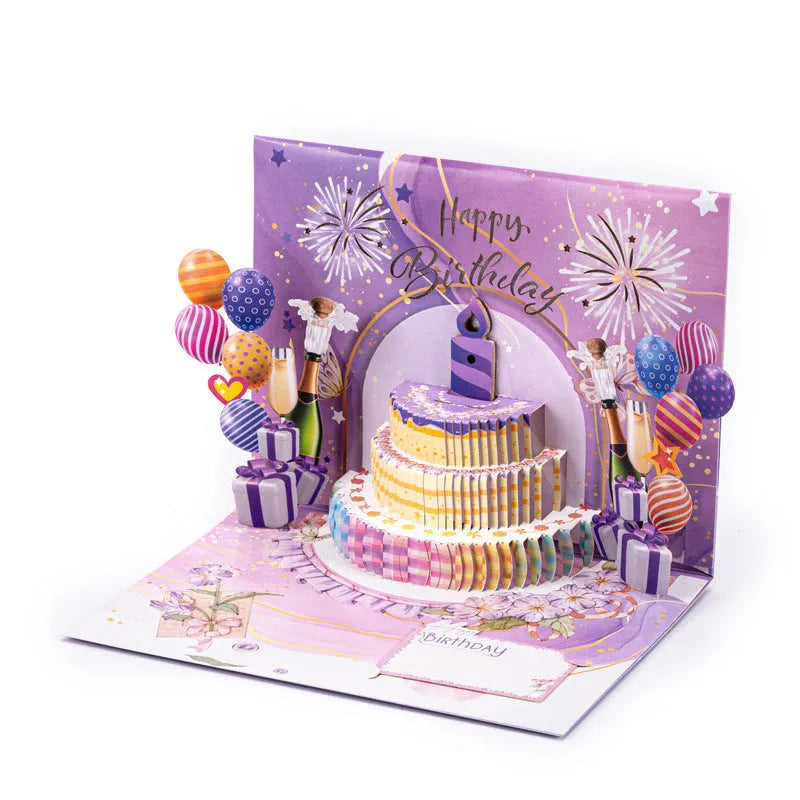 3D musical greeting card with light-up cake decoration in Chinese ink style