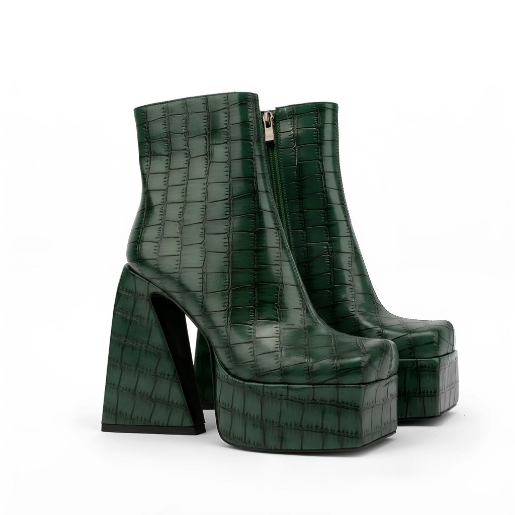 Women's ankle boot with a high heel above 8cm in a solid colour, showing the artificial PU upper material.