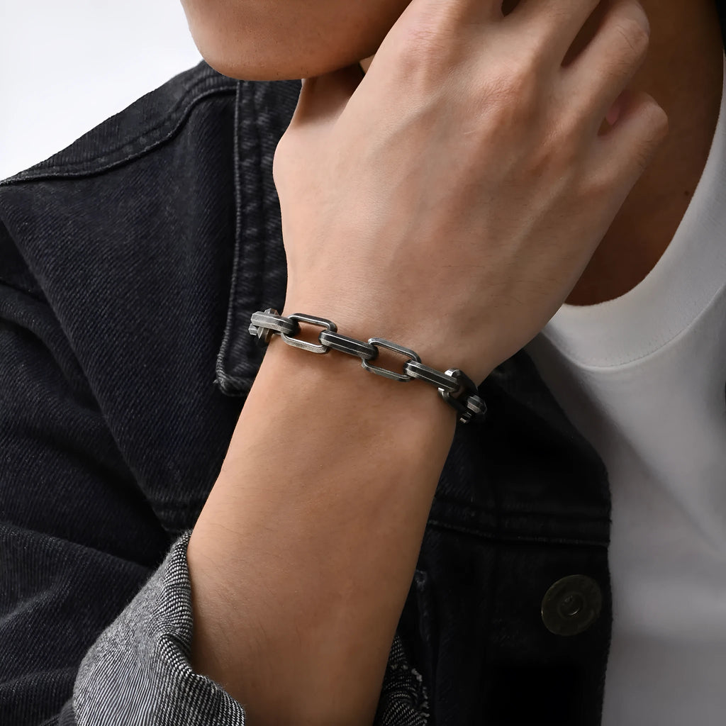 Men's titanium steel square chain bracelet in gold colour with simple design