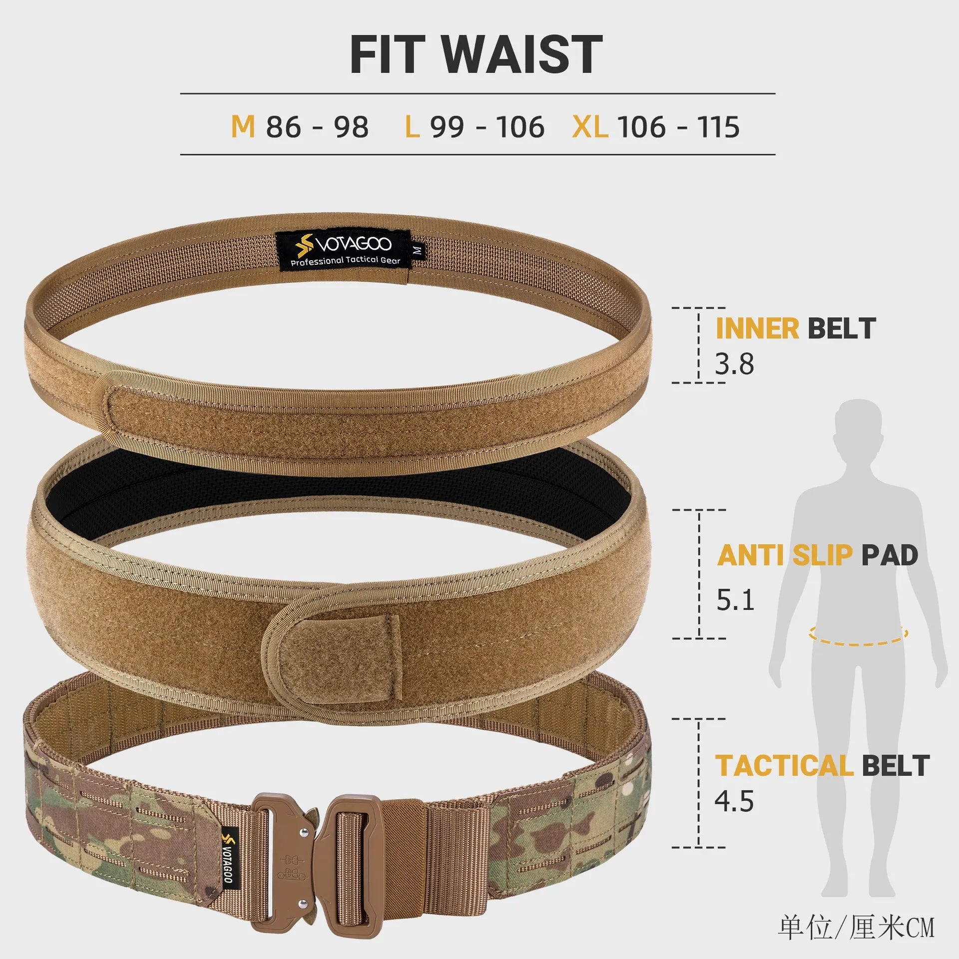 VOTAGOO 2-inch wide tactical belt with alloy quick-release buckle in CP camouflage colour.