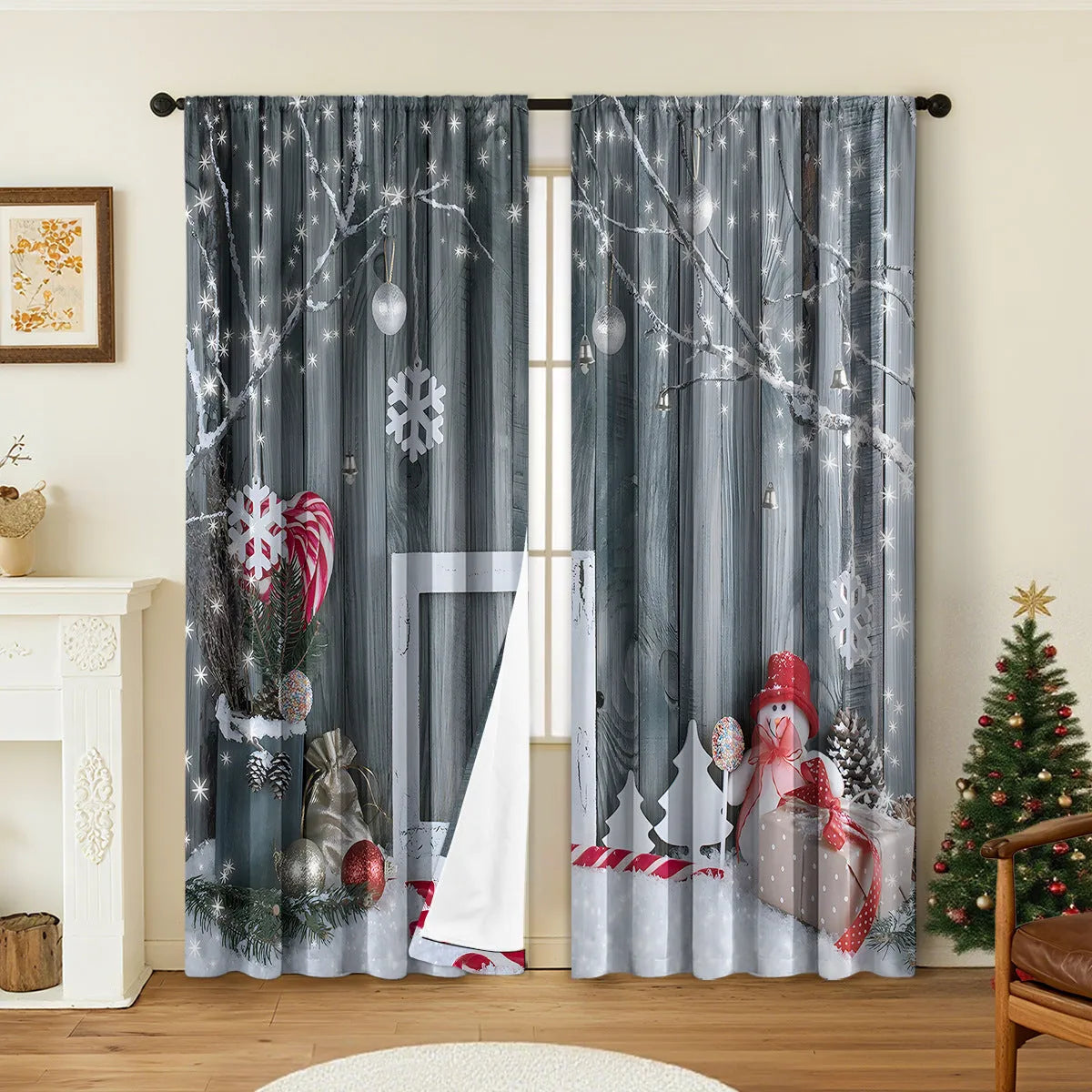 3D digitally printed Christmas curtains pair with European-style festive patterns on polyester fabric