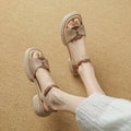 Women's chunky heel platform sandals with open toe in khaki colour