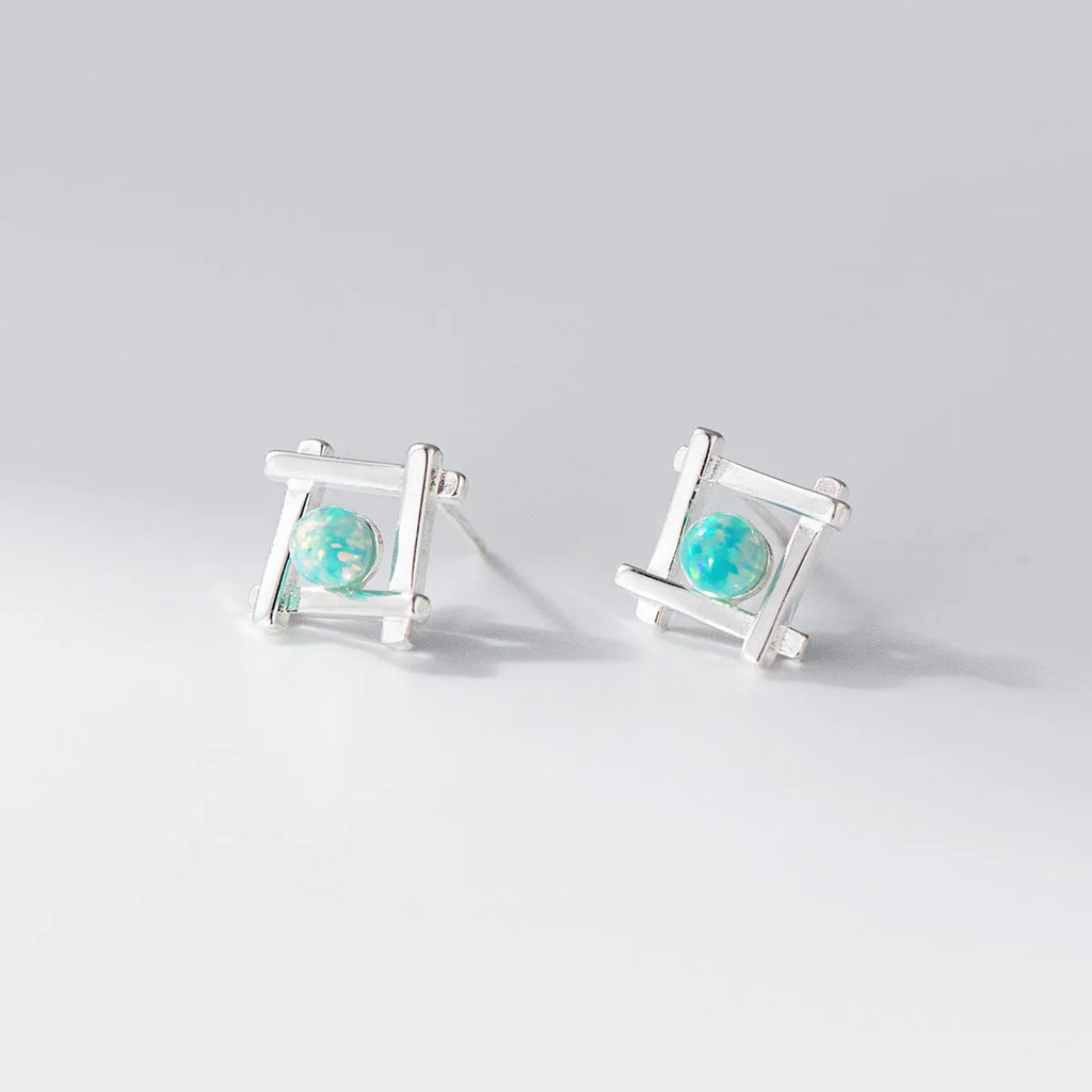 Women's geometric cross quadrangle stud earrings in S925 sterling silver with gold or silver finish options