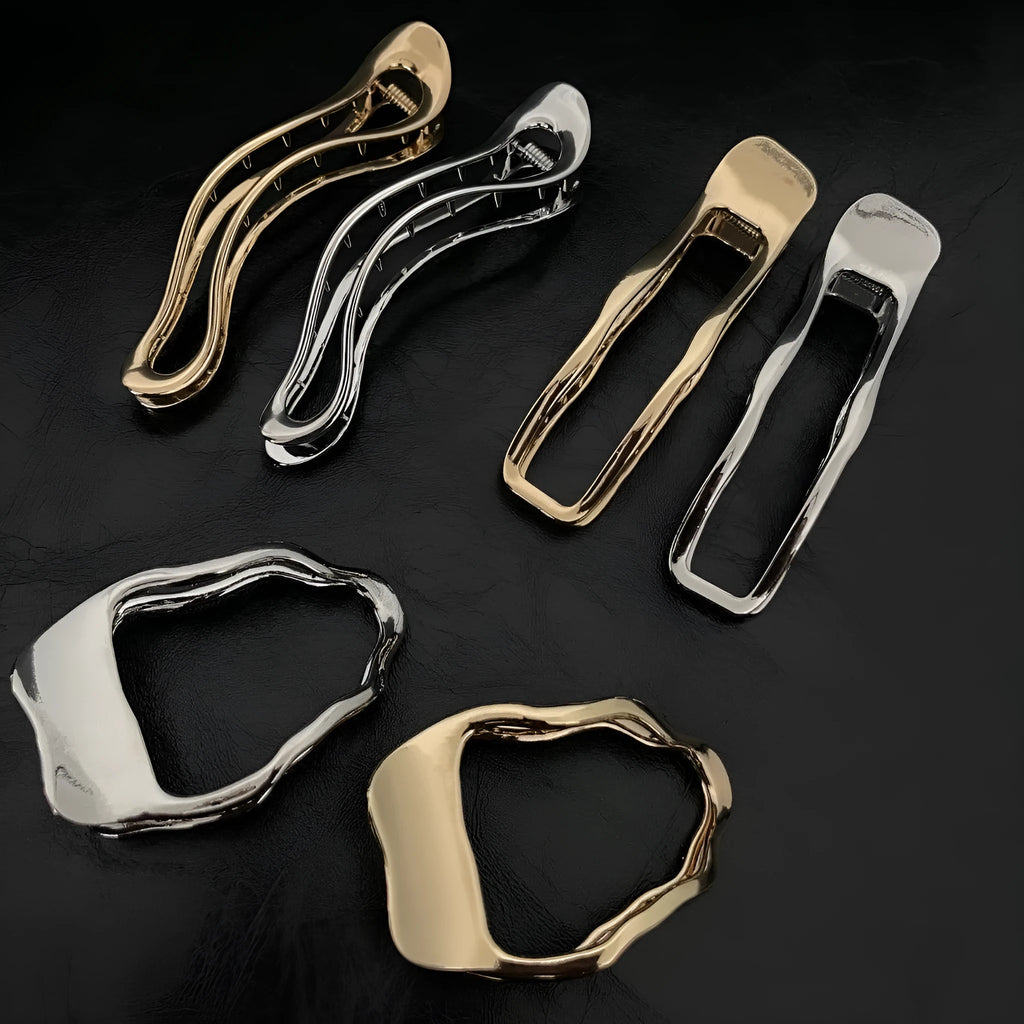 Polished zinc alloy hair barrette for women in gold or silver geometric shapes including square, arc, and triangle styles.