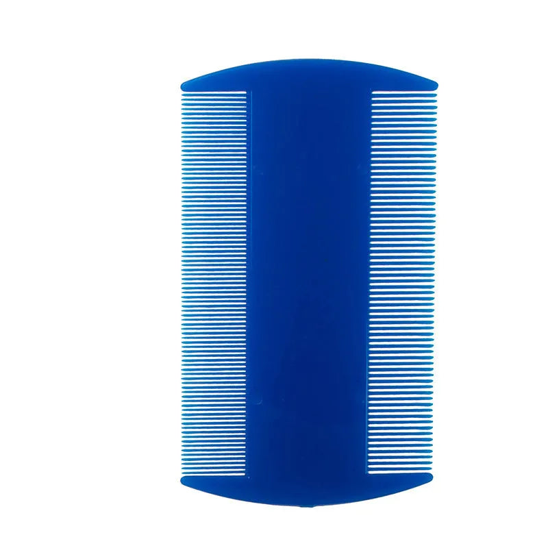 A plastic fine-toothed double-edged lice and flea comb shown in one of its eight available colour options.