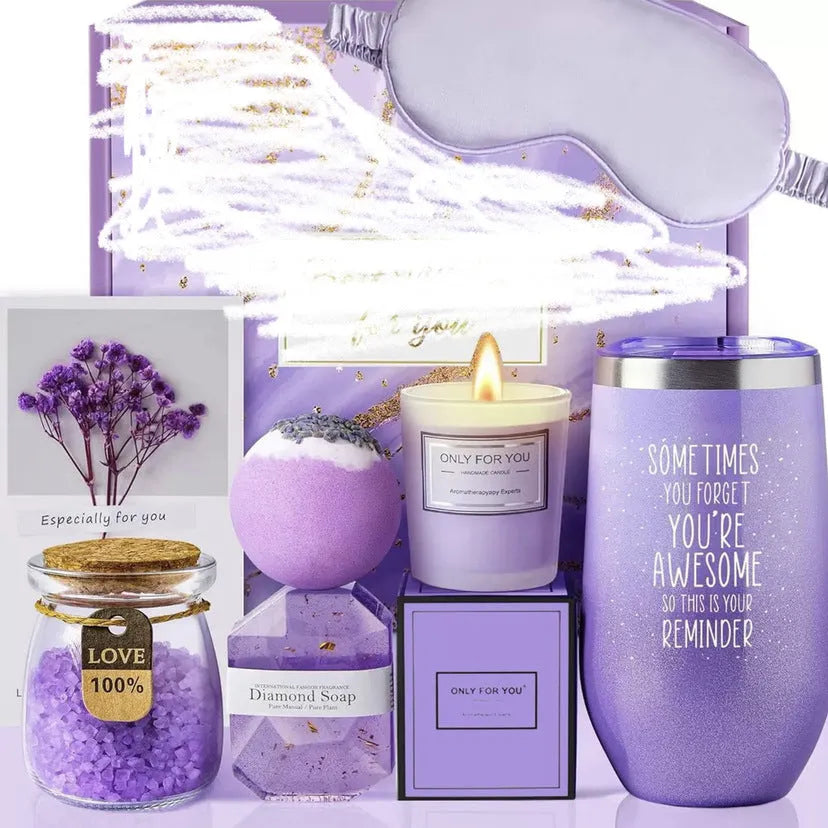 Aromatherapy candle gift box with multiple colour suit options including pink, purple, blue, black, and sunflower designs.
