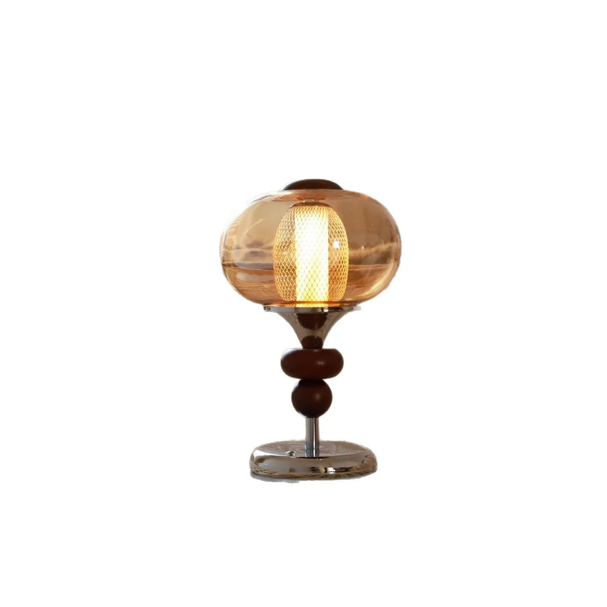 Zhonggu solid wood retro table lamp with touch dimming control and USB cable.