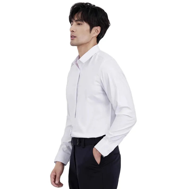 Men's wine red slim fit casual long sleeve shirt with non-ironing treatment