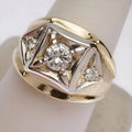 Gold geometric hollow copper couple ring with a chamfered square pattern
