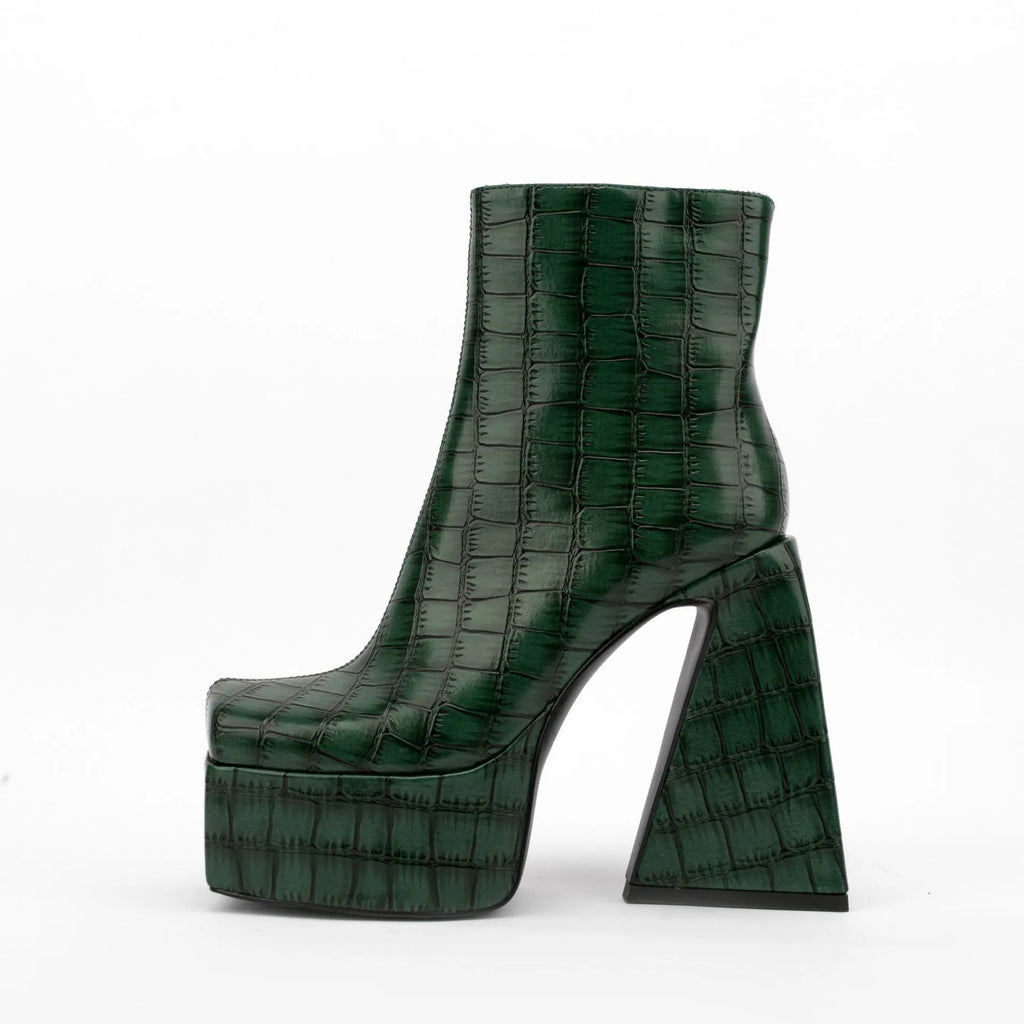 Women's ankle boot with a high heel above 8cm in a solid colour, showing the artificial PU upper material.