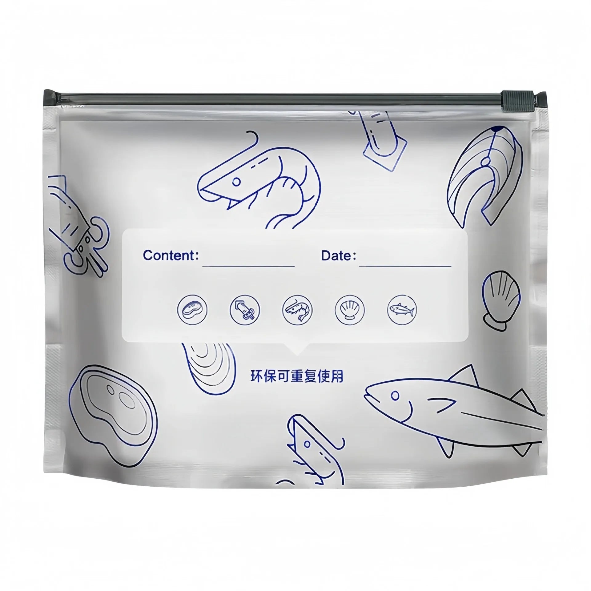 Set of aluminium foil sealed fresh bags and boxes in three sizes for food storage.