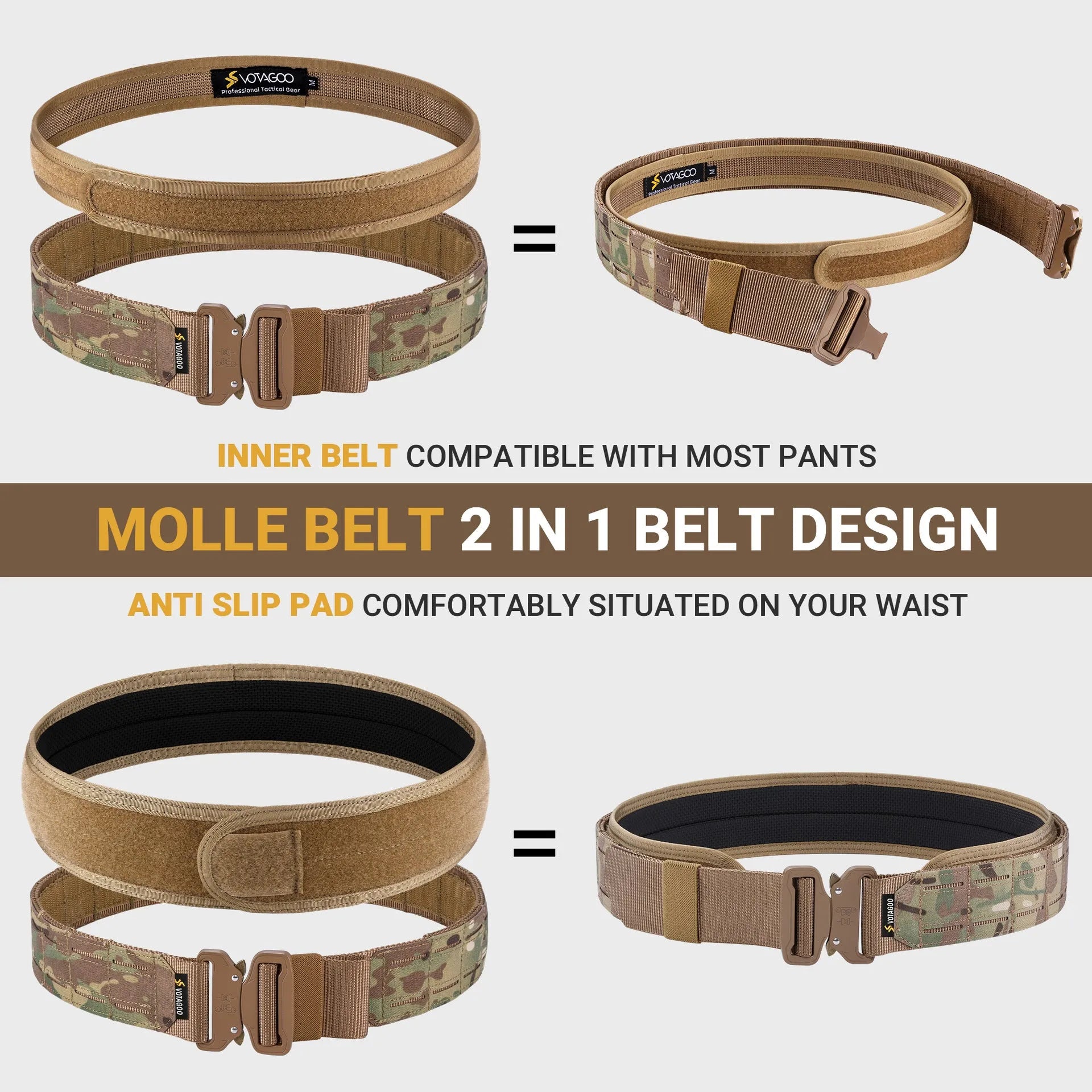 VOTAGOO 2-inch wide tactical belt with alloy quick-release buckle in CP camouflage colour.
