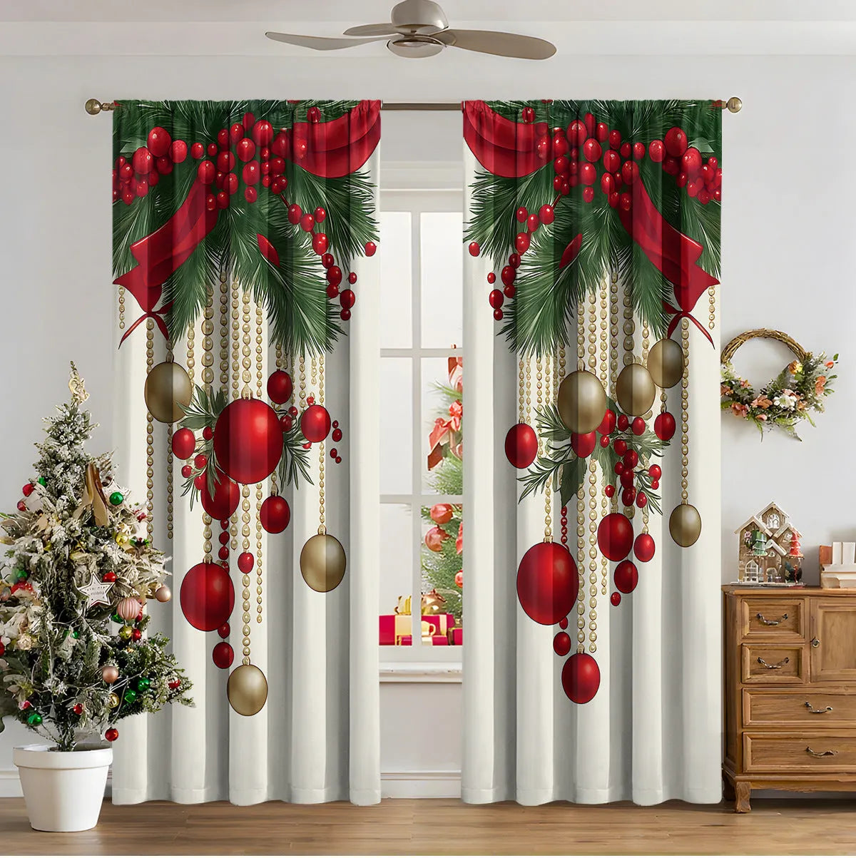3D digital printed Christmas curtains in European colour designs with high sunshade function