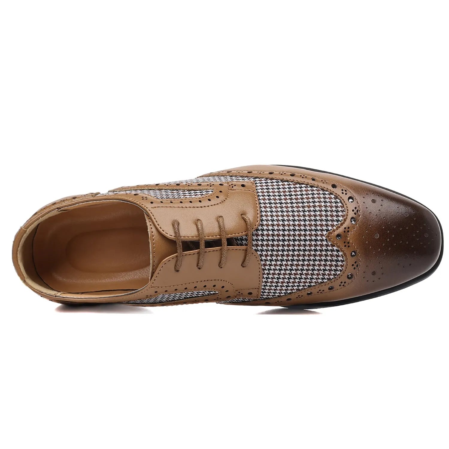 Men's imitation houndstooth plaid casual shoes with square toe and lace-up design.