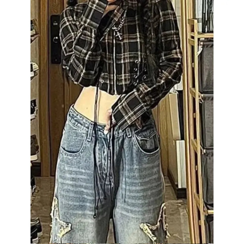 Blue women's high-waist straight-leg jeans made from stretch denim fabric.