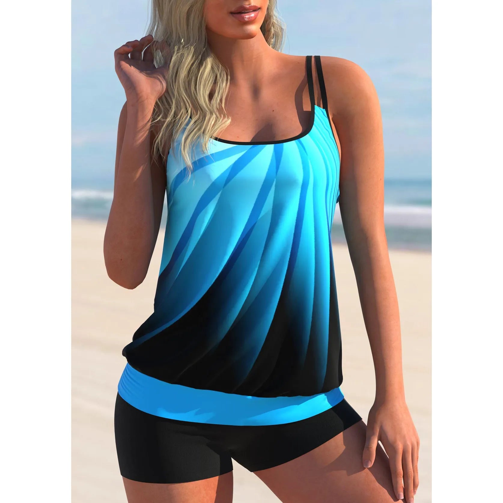 Plus size women's beach shorts with matching halter top in butterfly printed design