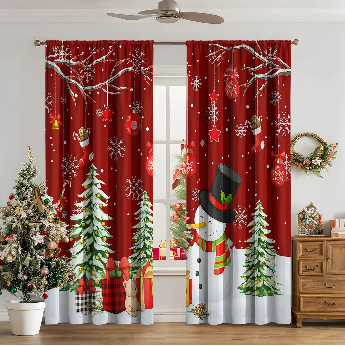 3D digital printed Christmas curtains in European colour designs with high sunshade function