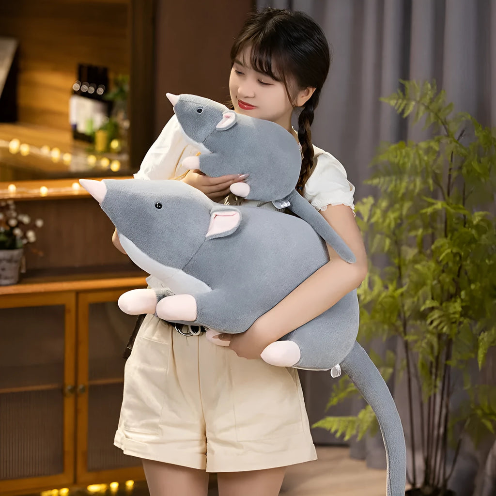Cartoon mouse plush doll toy in three sizes: small 32cm, medium 50cm, and large 100cm.