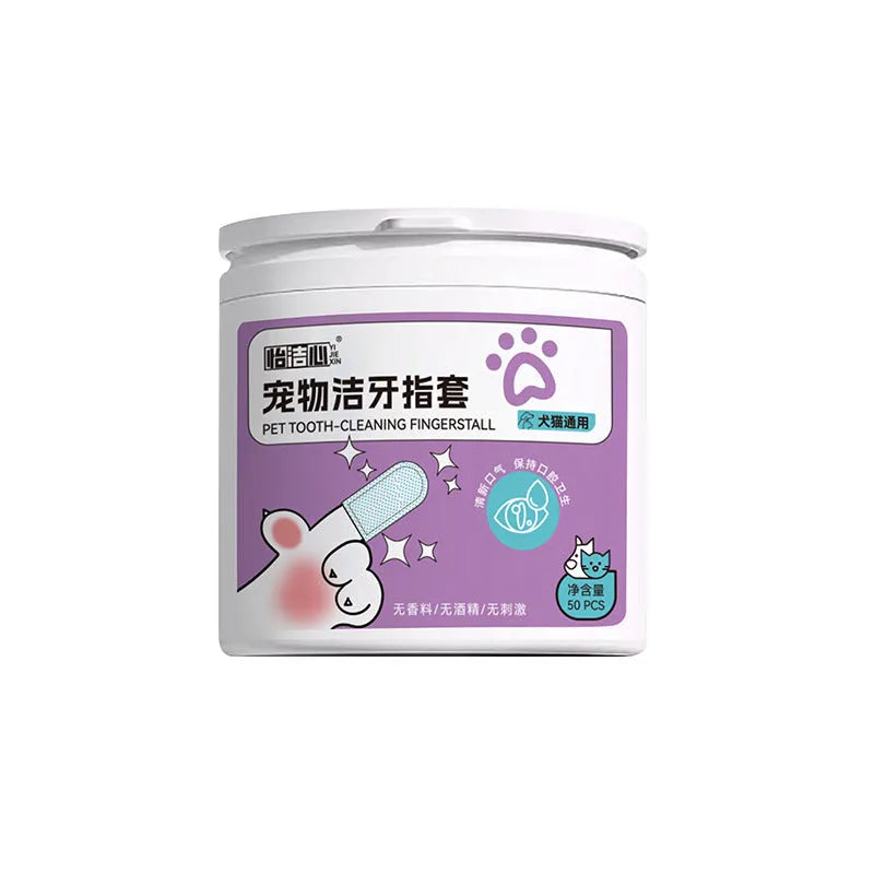 Pack of 50 disposable non-woven fabric pet dental finger cots for cleaning cat and dog teeth