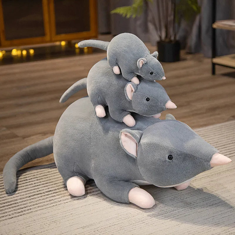 Cartoon mouse plush doll toy in three sizes: small 32cm, medium 50cm, and large 100cm.