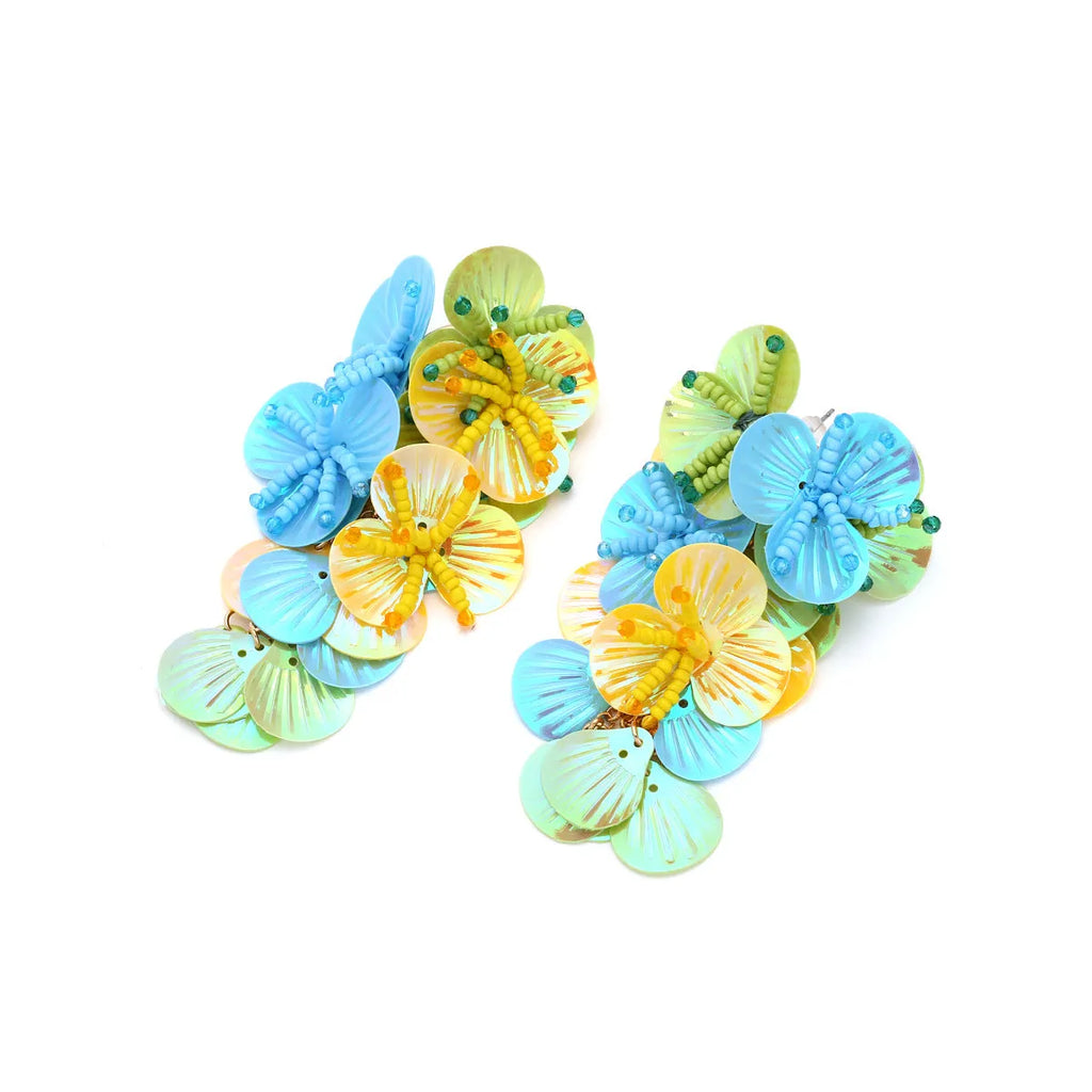 Handmade string bead flower earrings with exaggerated dopamine shapes in colourful designs