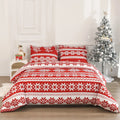 Red winter sleepers pattern bed three-piece set with Christmas Love Song design on chemical fibre fabric