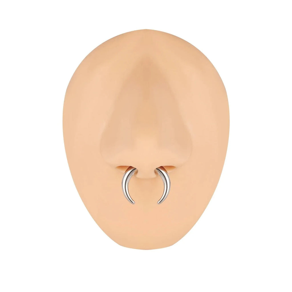 316 stainless steel geometric C-shaped nose ring with buffalo horn design in black and steel colour options.
