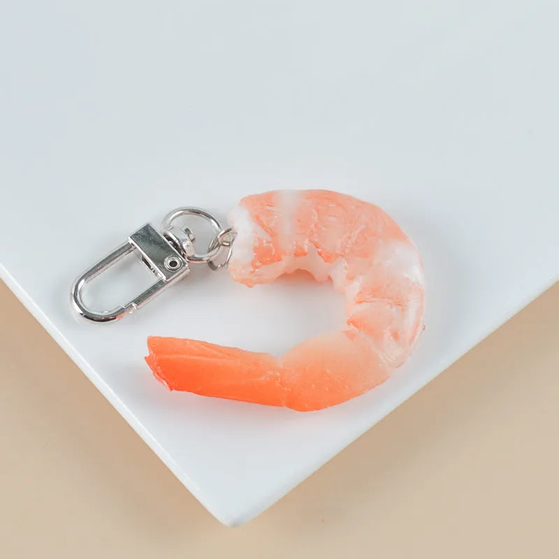 Simulation seafood shrimp PVC keychain with modern minimalist design for bag pendant use