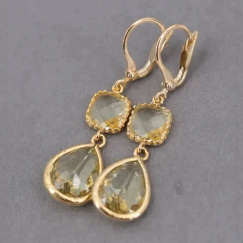 Gold electroplated copper retro fringe earrings with geometric water droplet design