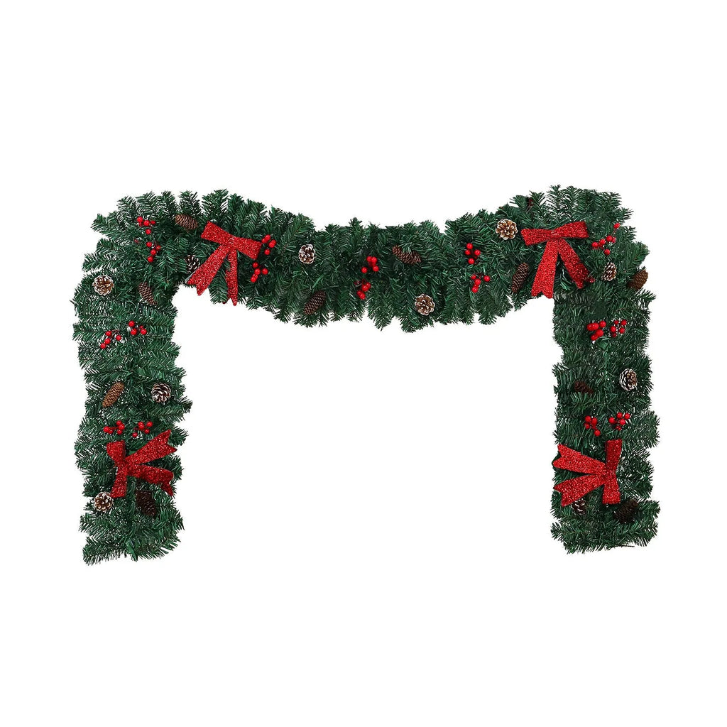 European-style Christmas rattan pine cone bow decoration with optional lighting on display surface