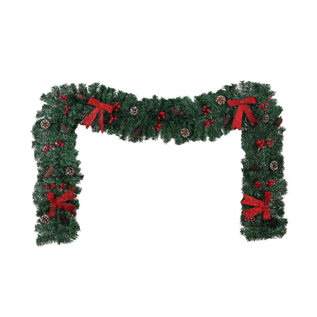 European-style Christmas rattan pine cone bow decoration with optional lighting on display surface