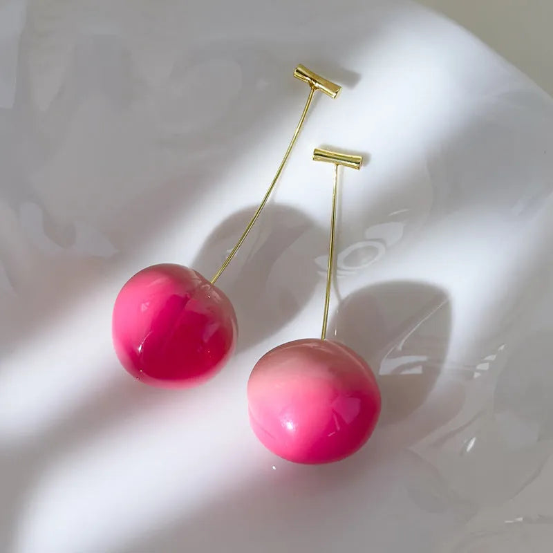 Acrylic peach fruit earrings in small or large peach styles with copper posts