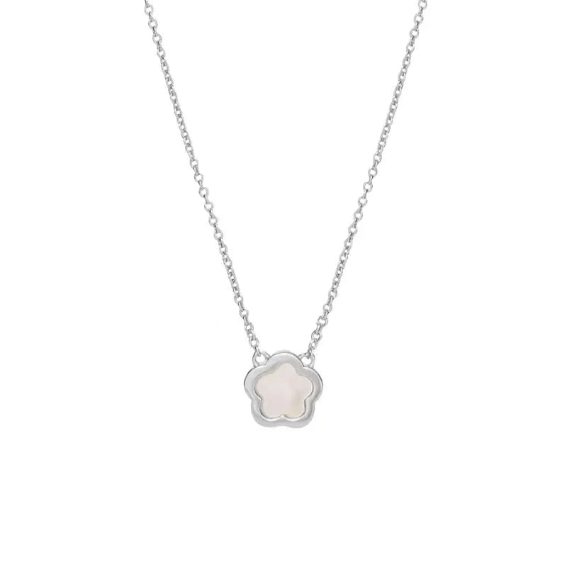 White mother shell flower necklace with copper O-chain in gold or silver option