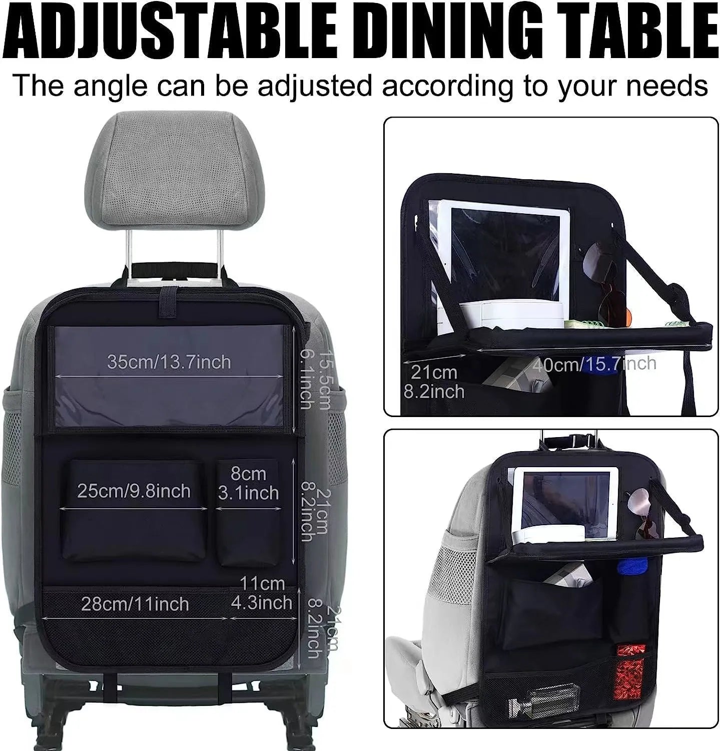 Black Oxford cloth car seat back storage bag measuring 42x30cm with hanging design